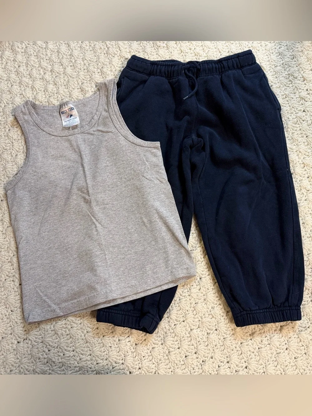 Gray tank and navy sweatpants set
